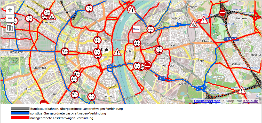 Die LKW-Routen von Köln im April 2015